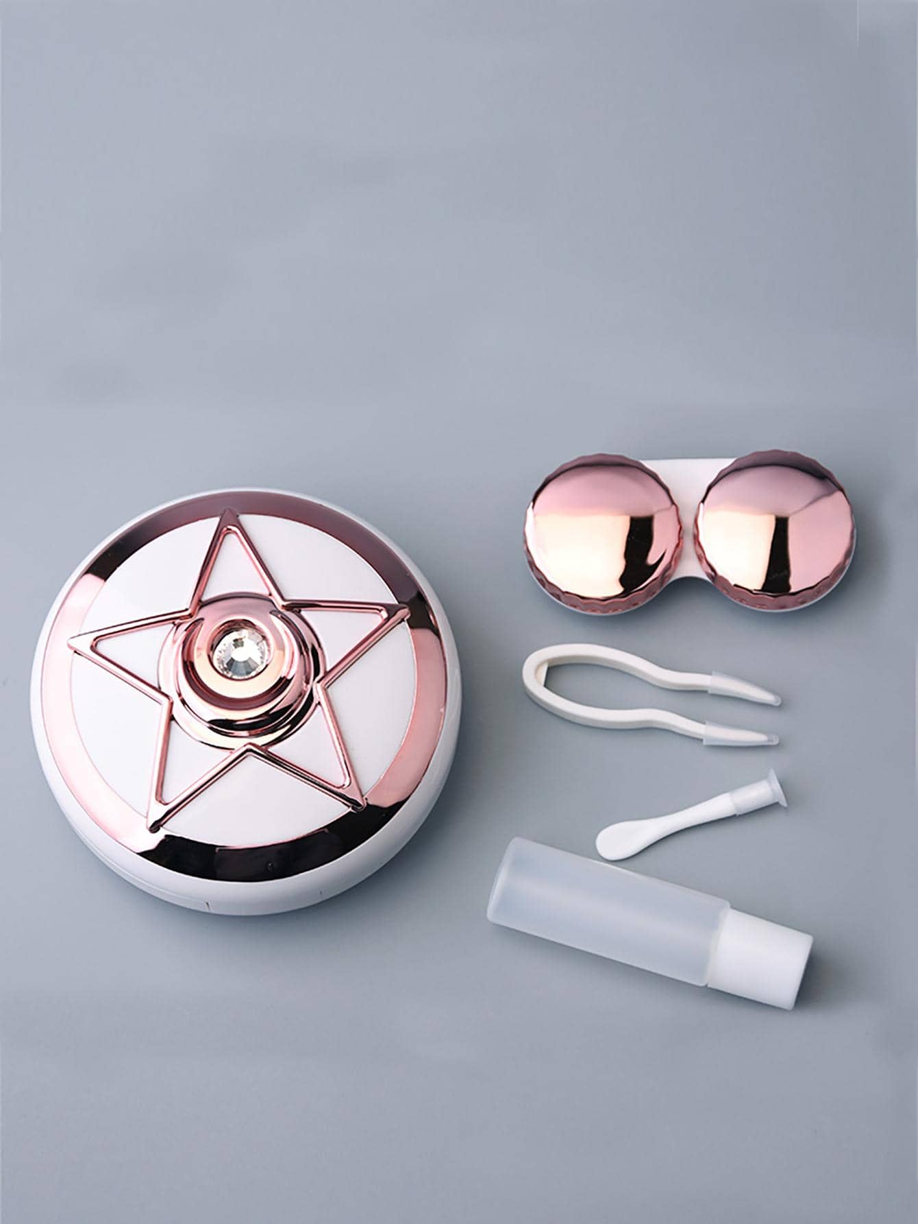 1set Steampunk Star Detail Rhinestone Decor Round Contact Lens Case For Daily Life Eye Contacts Contact Lenses For Eyes Colored Contacts Halloween