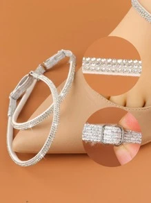 1pair Rhinestone Decor Shoelaces, Glamorous Shoelaces For Pumps - White - View 4