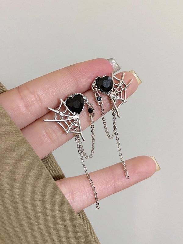1pair Halloween Style Personality Spider Web Design Long Tassel Earrings, Suitable For Women's Festive Wear And Matched Accessories
