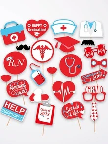 24pcs Letter & Clothes Decor Photobooth Prop - Red - View 1