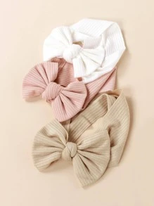 3pcs Baby Breathable Soft Knitted Ribbed Bow Headbands, Suitable For New Year, Valentine's Day, Back To School Season