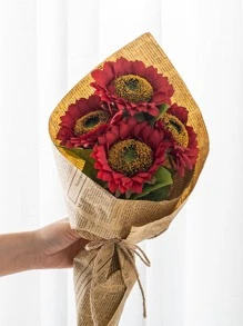 1.人造向日葵花，現代田園簡約北歐風格，用於派對婚禮家居裝飾。 - 紅色 - 查看 4