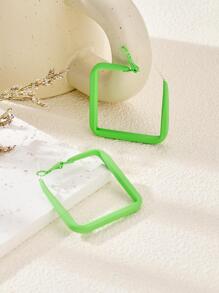 1 Đôi Khuyên Tai Vòng Hình Vuông Hợp Kim Kẽm Thông Thường Cho Phụ Nữ Để Trang Trí Hàng Ngày - màu xanh lá - Xem 5