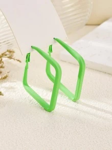 1 Đôi Khuyên Tai Vòng Hình Vuông Hợp Kim Kẽm Thông Thường Cho Phụ Nữ Để Trang Trí Hàng Ngày - màu xanh lá - Xem 4