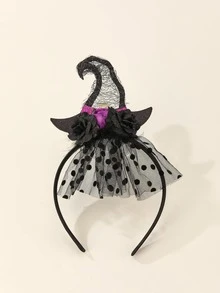 1个黑色女巫帽女士网眼个性化新奇头带 - 黑色 - 查看 4