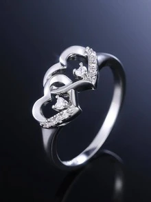 1 Nhẫn Đính Đá Cubic Zirconia Thời Trang Trang Trí Trái Tim Cho Nữ Cho Món Quà Ngày Lễ Tình Nhân - Bạc - Xem 2