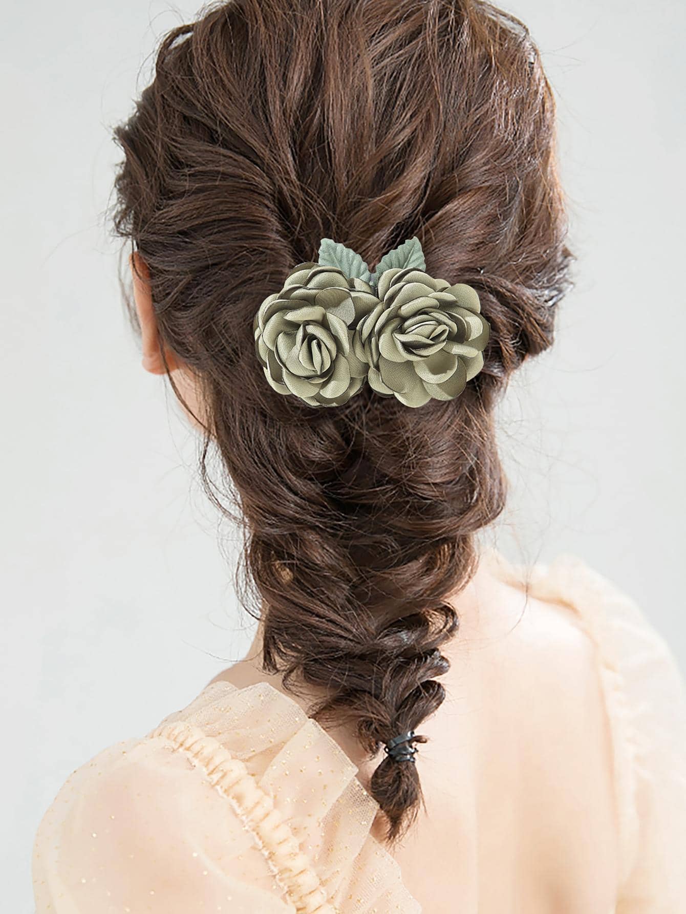 1入組女士玫瑰裝飾時尚彈簧夾適用於頭髮裝飾用品 - 綠色 - 查看 1