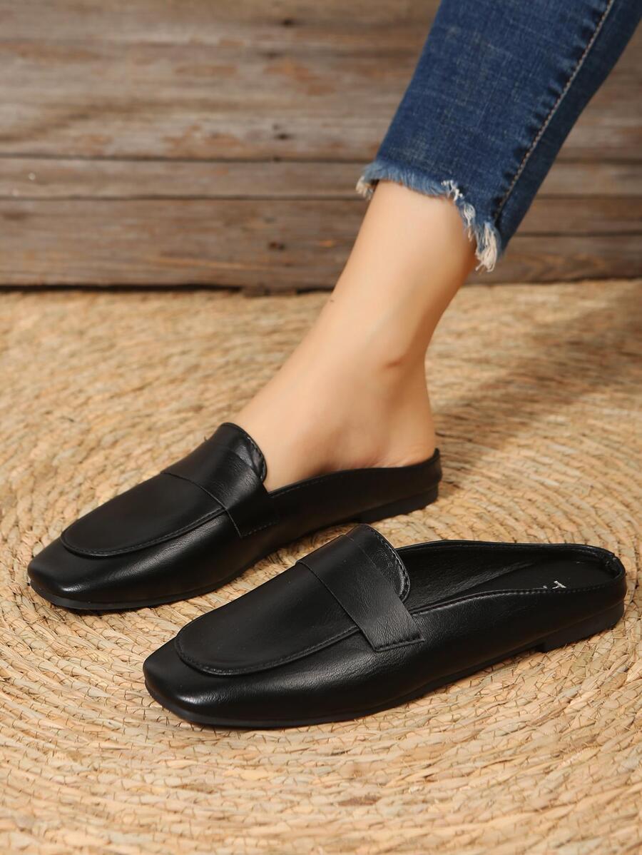 Women Minimalist Square Toe Mules, Elegant Flats
