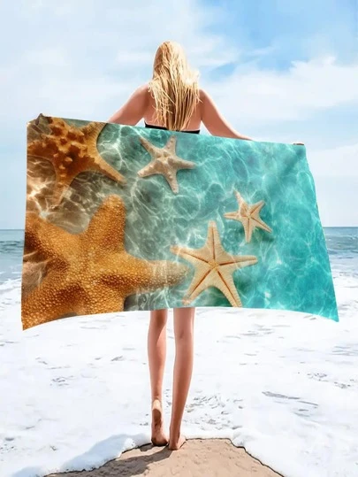 1入組海星圖案海灘現代大海和海星印花旅行毛巾適用於海灘