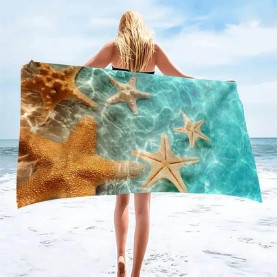 1入組海星圖案海灘現代大海和海星印花旅行毛巾適用於海灘