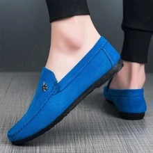 男士金屬裝飾休閒仿麂皮時尚樂福鞋 - 藍色 - 查看 4