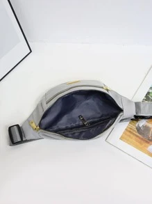 Letter Detail Fanny Pack Khóa kéo chống nước Mặt trước Màu xám thông thường - Xám - Xem 6