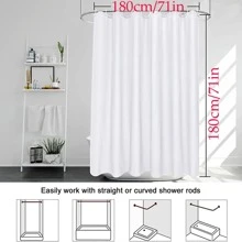 1pc White Fabric Shower Curtain Liner, Solid Color, High-Quality Polyester Fabric, Metal Grommets, With Hanging Rings, Machine Washable, Suitable For Modern Neutral Hotel Bathroom Decor - White - View 3