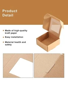 10 个带窗口迷你牛皮纸盒，手工皂、烘焙、糖果礼品包装盒（棕色、白色、黑色，2.56 X 2.56 X 1.18 英寸） - 棕色 - 查看 6