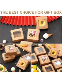 10 个带窗口迷你牛皮纸盒，手工皂、烘焙、糖果礼品包装盒（棕色、白色、黑色，2.56 X 2.56 X 1.18 英寸） - 棕色 - 查看 3