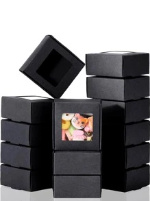 10pcs Mini Kraft Paper Boxes With Window, Handmade Soap Packaging Boxes, Gift Packaging Boxes For Soap, Baking, Candy (Brown, White, Black, 2.56 X 2.56 X 1.18 Inches) - Black - View 1