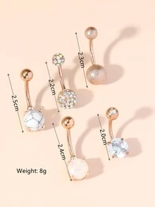 5 Cái/bộ Ngộ Nghĩnh Thép Không Gỉ Đá & Bóng Tròn Trang Trí Rốn Bụng Nhẫn Cho Nữ Trang Trí Cơ Thể - Hoa hồng vàng - Xem 2