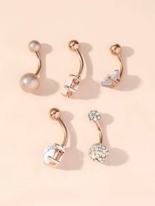 5 Cái/bộ Ngộ Nghĩnh Thép Không Gỉ Đá & Bóng Tròn Trang Trí Rốn Bụng Nhẫn Cho Nữ Trang Trí Cơ Thể - Hoa hồng vàng - Xem 4