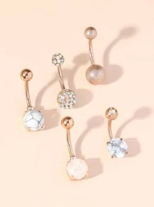 5 Cái/bộ Ngộ Nghĩnh Thép Không Gỉ Đá & Bóng Tròn Trang Trí Rốn Bụng Nhẫn Cho Nữ Trang Trí Cơ Thể - Hoa hồng vàng - Xem 1