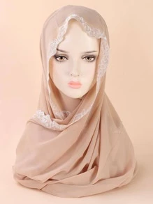 1pc Women's Embroidered Hijab Scarf - Beige - View 2