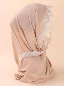 1pc Women's Embroidered Hijab Scarf - Beige - View 3