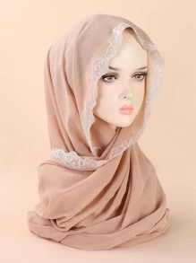 1pc Women's Embroidered Hijab Scarf - Beige - View 1