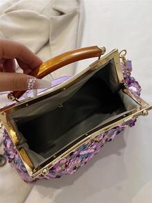 Glitter Clutch Bag With Clip Closure - Purple - View 8