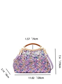 Glitter Clutch Bag With Clip Closure - Purple - View 9