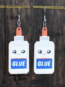 1雙創意木頭字母圖案膠水瓶子吊式耳環適合女士適用於教師節禮品 - 彩色 - 查看 3