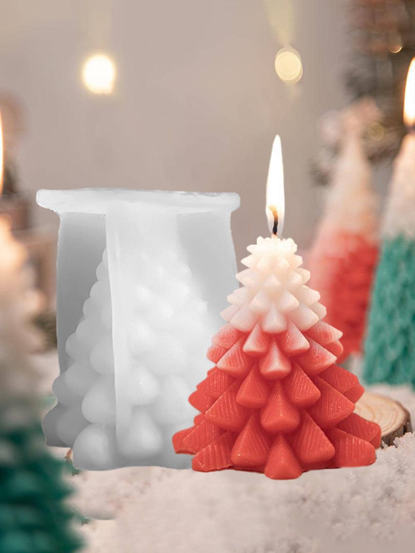 1 pieza Molde de vela con diseño de árbol de Navidad - Blanco - Ver 1