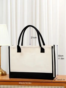 Letter Graphic Shopper Bag Tương phản Binding Casual - Màu be - Xem 3