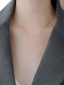 1pc Fashion Heart Decor Sterling Silver Necklace For Women For Gift - Gold - View 2