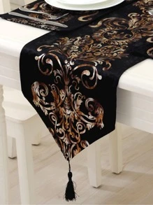 European Style Modern Bed Flag/Tablecloth New Classical Western Dinner Table Runner/Coffee Table Runner/Bed End Flag, 1pc - Black - View 1