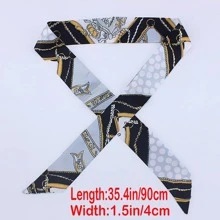 1pc Polka Dot Print Skinny Scarf Skinny Scarf Women's Imitation Silk Satin Neckerchief Long Thin Narrow Handbag Handle Ribbon Hat Decoration Streamer - Grey - View 3