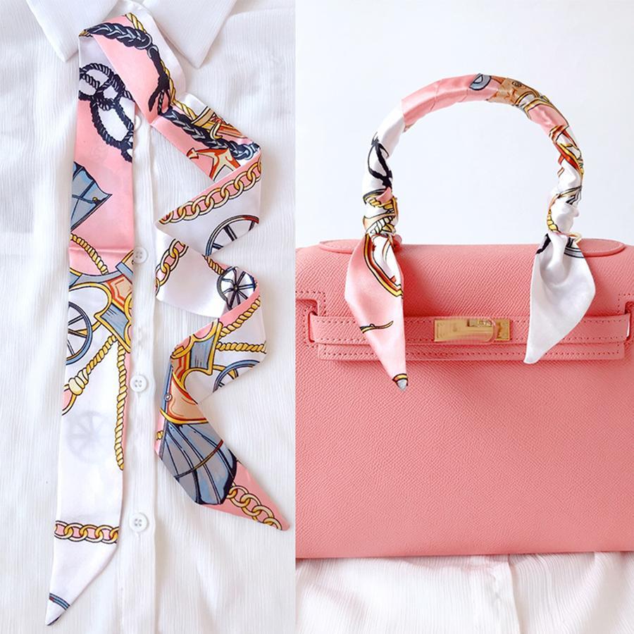 1pc Polka Dot Print Skinny Scarf Skinny Scarf Women's Imitation Silk Satin Neckerchief Long Thin Narrow Handbag Handle Ribbon Hat Decoration Streamer - Pink - View 1
