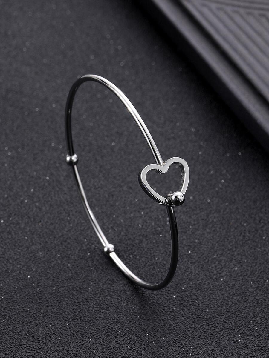 1入組時尚球和愛心裝飾手鐲適合女士日常裝飾 - 復古銀色 - 查看 1