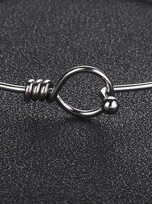 1入組時尚圓形連接手鐲適合女士日常裝飾 - 復古銀色 - 查看 4