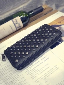 2023 New Punk Style Ladies' Long Zipper Wallet With Rivet Decorations - Black - View 2