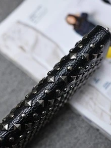 2023 New Punk Style Ladies' Long Zipper Wallet With Rivet Decorations - Black - View 3