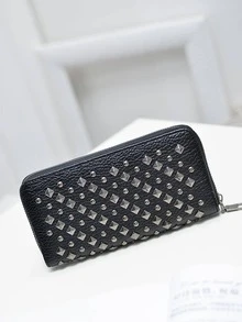 2023 New Punk Style Ladies' Long Zipper Wallet With Rivet Decorations - Black - View 10
