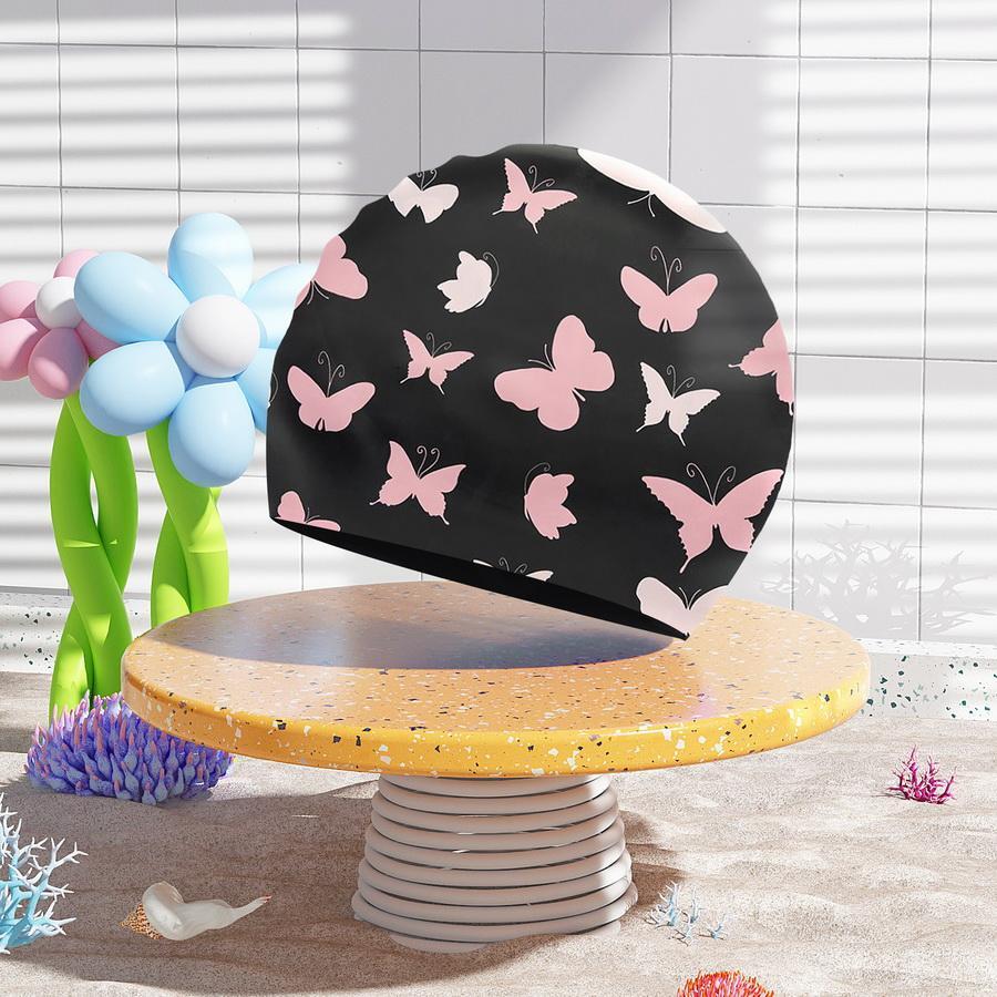 1 pièce Bonnet de bain imperméable à motif papillon, accessoires de plage, accessoires de piscine
