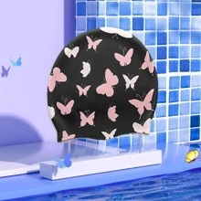 1 pièce Bonnet de bain imperméable à motif papillon, accessoires de plage, accessoires de piscine