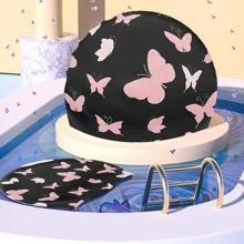 1 pièce Bonnet de bain imperméable à motif papillon, accessoires de plage, accessoires de piscine
