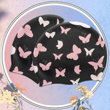 1 pièce Bonnet de bain imperméable à motif papillon, accessoires de plage, accessoires de piscine