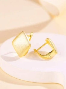 1pair Fashionable Sterling Silver Argyle Decor Hoop Earrings For Women For Birthday Gift - Gold - View 4