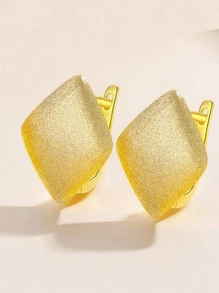 1pair Fashionable Sterling Silver Argyle Decor Hoop Earrings For Women For Birthday Gift - Gold - View 3