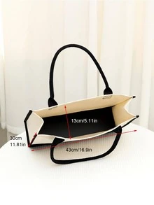 Letter Graphic Top Handle Bag Binding tương phản - Màu be - Xem 2