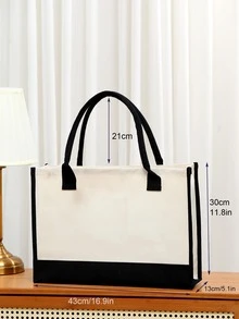 Letter Graphic Top Handle Bag Binding tương phản - Màu be - Xem 3