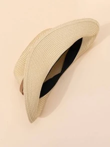1入組女士腰帶裝飾波西米亞草編帽適用於海灘 - 米色 - 查看 3