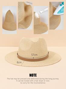 1入組女士腰帶裝飾波西米亞草編帽適用於海灘 - 米色 - 查看 5